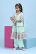 Green Cotton Printed Tiered Suit Set image number 3