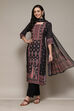 Black Cotton Blend Digital Print Unstitched Suit Set image number 1