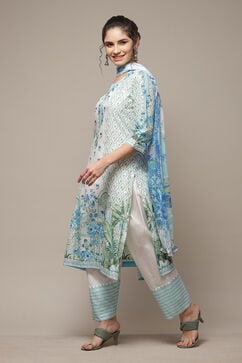 White & Blue Cotton Straight Kurta Salwar Suit Set image number 3