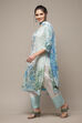 White & Blue Cotton Straight Kurta Salwar Suit Set