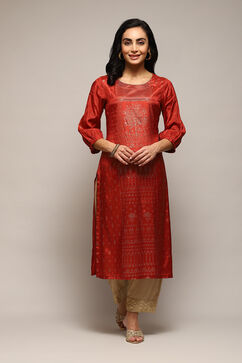 Rust Orange Viscose Straight Printed Kurta image number 5