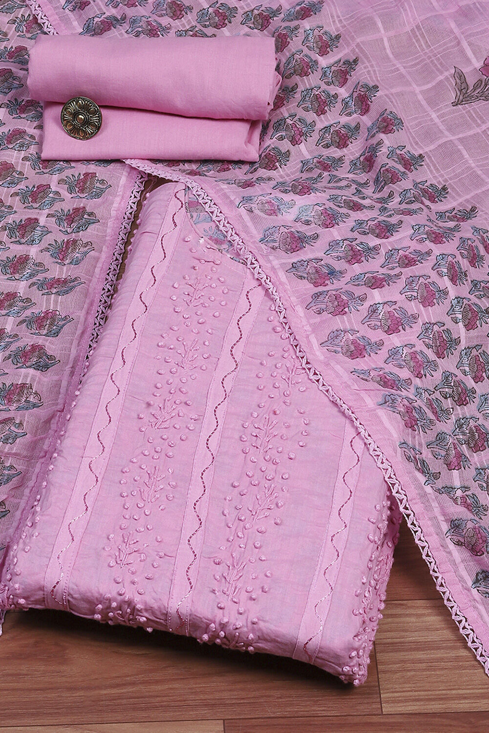 Purple Cotton Hand-Block Printed Unstitched Suit Set image number 0