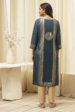 Indigo Rayon A-Line Printed Kurta image number 3