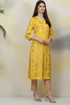 Yellow Straight Viscose Kurta image number 4