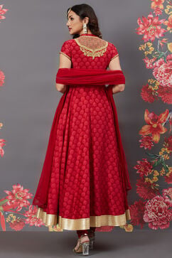 Rohit Bal Red Silk Flared Solid Suit Set image number 7