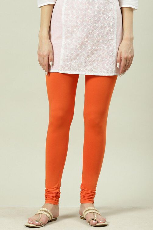 Camel Cotton Blend Solid Churidar image number 3