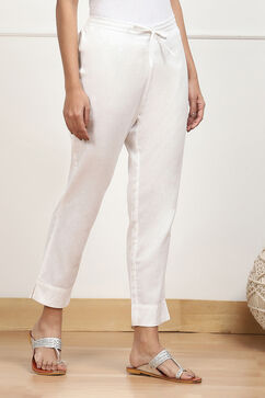 White Cotton Solid Regular Pants image number 3