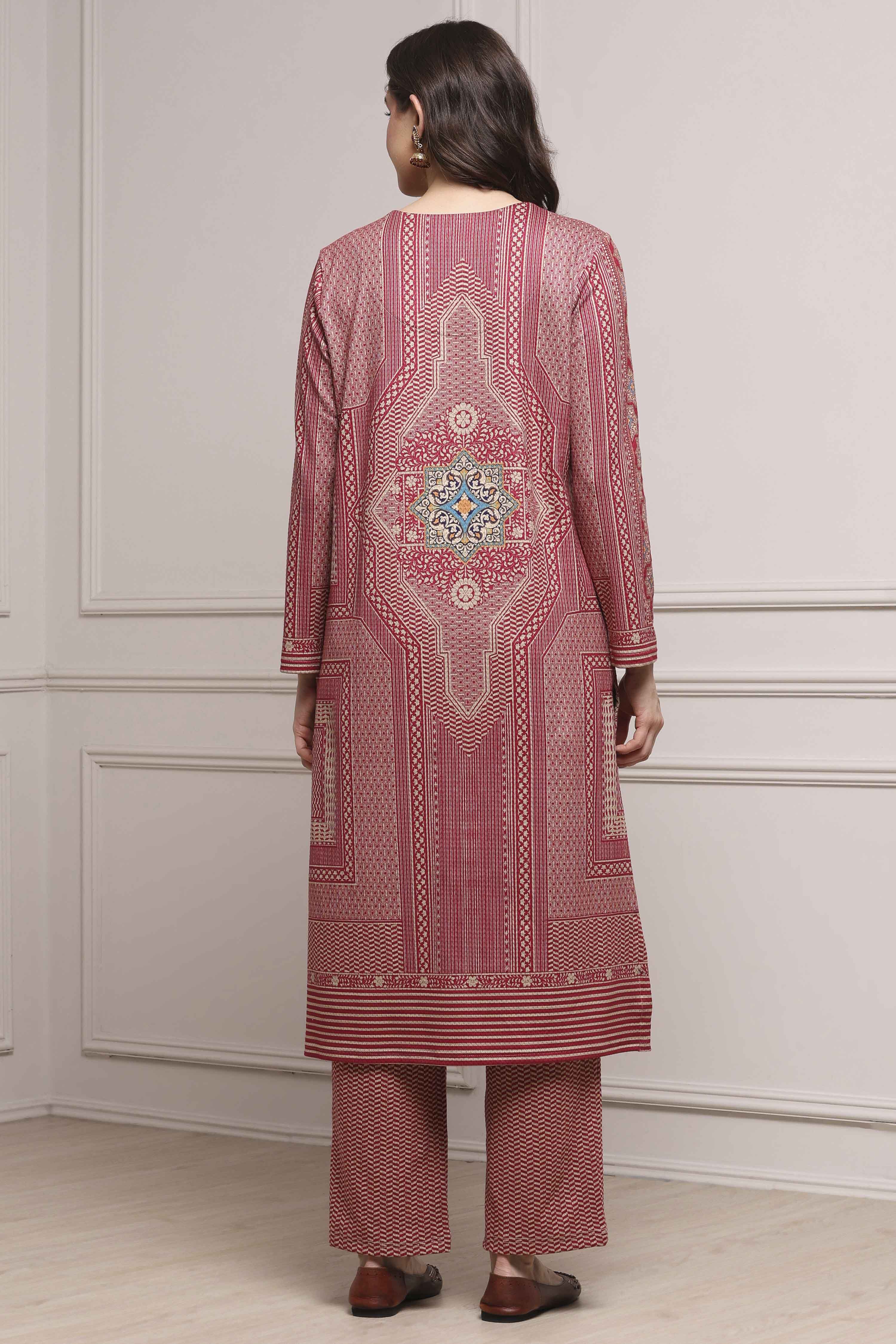 Pink Polyester Straight Printed Kurta Pants Set image number 4