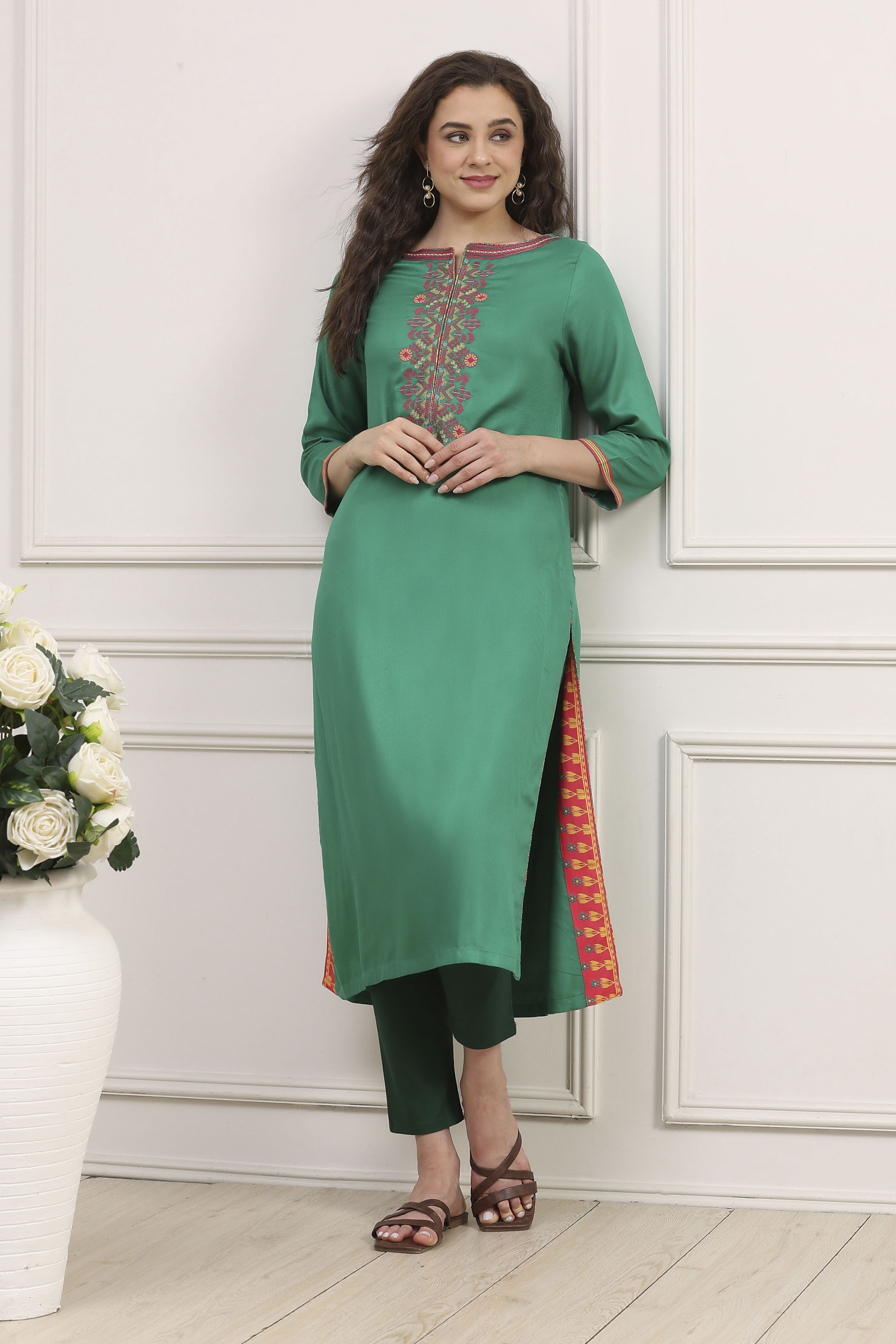 Blue Rayon Printed Straight Kurta image number 0