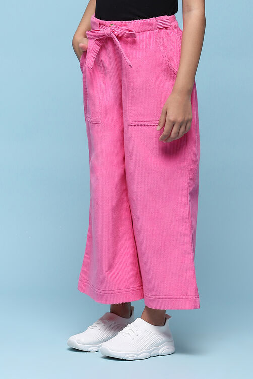 Pink Cotton Solid Pants image number 2