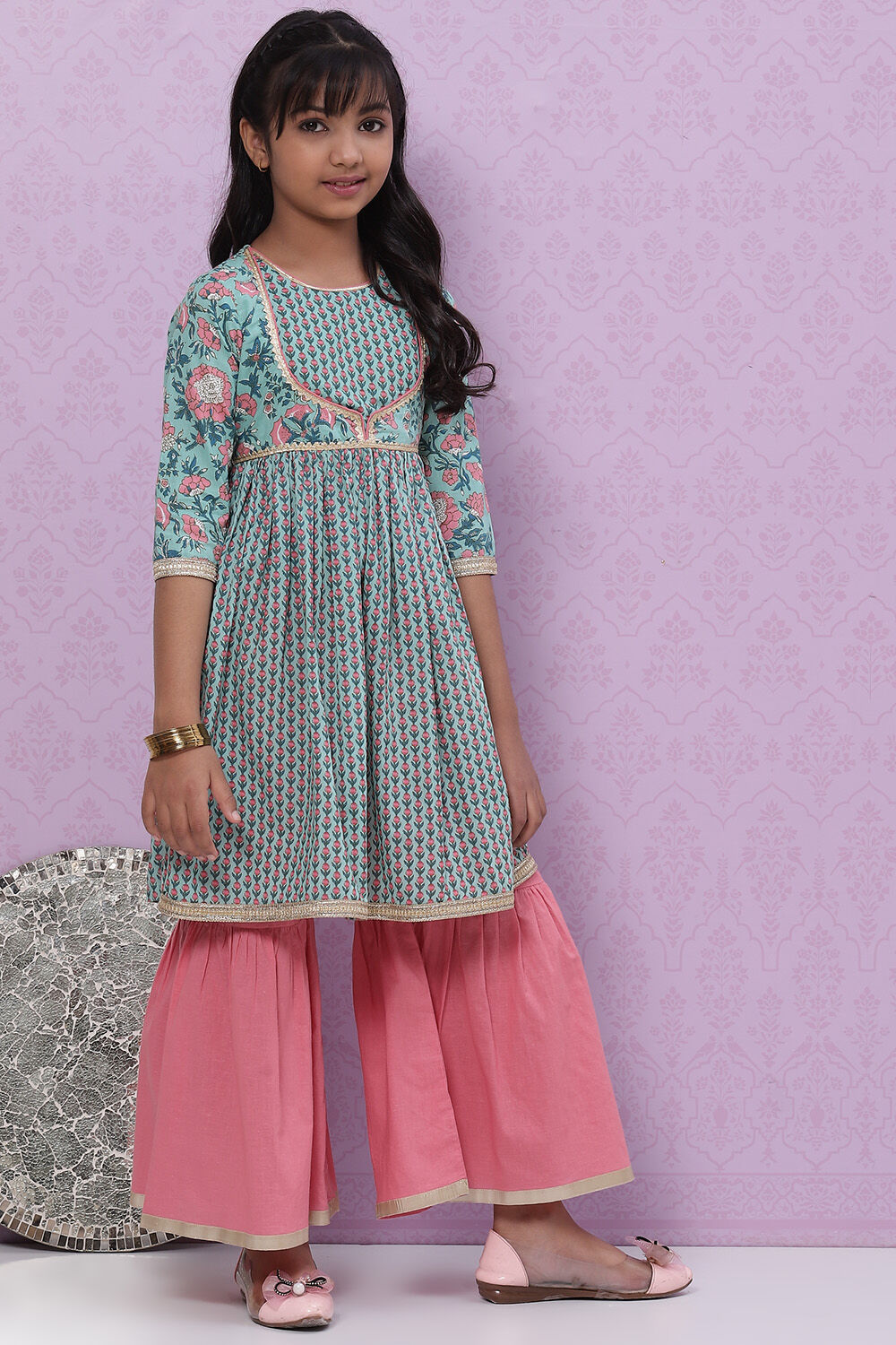 Sea Green Cotton Straight Garara Kurta Garara Suit Set image number 5