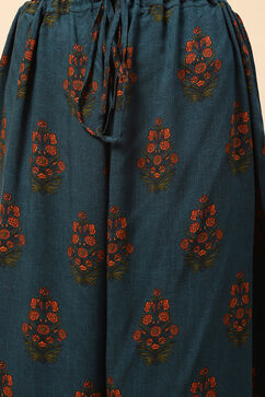 Teal Cotton Floral Palazzo Pants image number 1