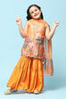 Orange Polyester Straight Printed Suit Set image number 7