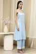 Blue Embroidered Kalidar Suit Set image number 7