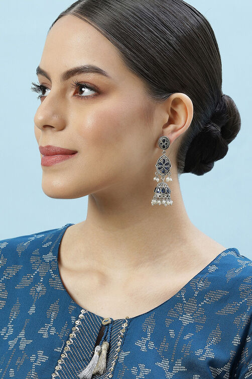 Oxidised Blue Brass Earrings image number 3