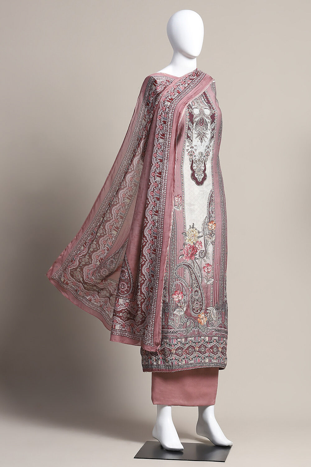 Grey Muslin Unstitched Suit Set image number 0