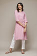 Pink Cotton Blend Straight Yarndyed Kurta image number 2