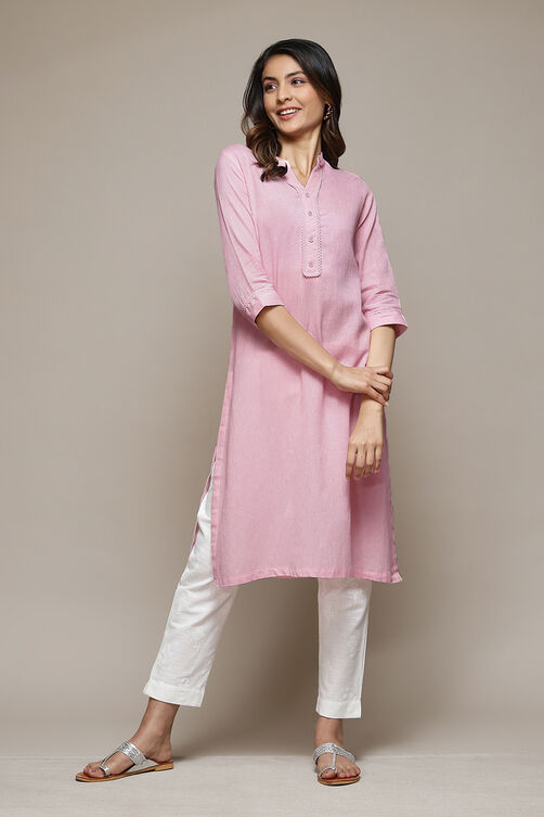 Blue Cotton Blend Straight Yarndyed Kurta image number 2