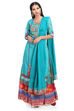 Teal Blue Art Silk A-Line Printed Kurta image number 3