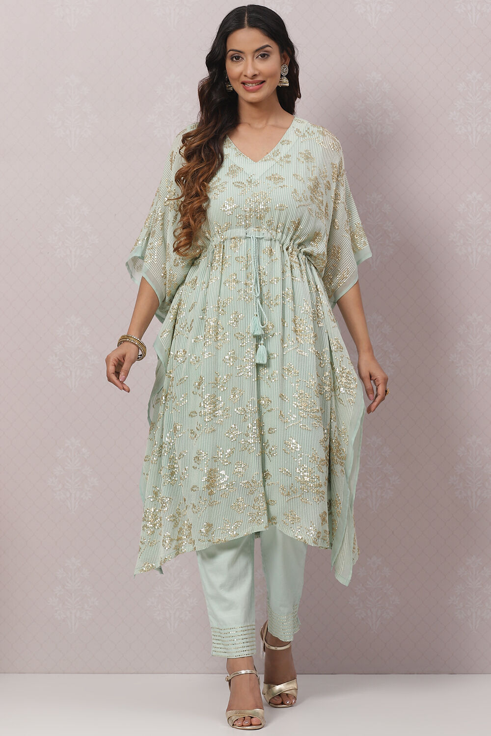 Blush Pink Poly Cotton Kaftan Set image number 0