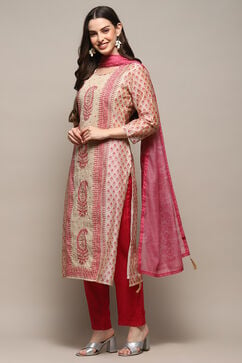 Beige Pink Chanderi Unstitched Suit set image number 5