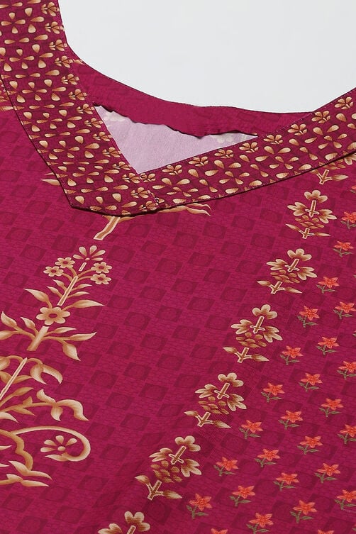 Dark Pink Cotton Blend Digital Print Unstitched Suit Set image number 2