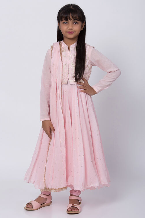 Pastel Pink Cotton Anarkali Kurta Churidar Suit Set image number 0