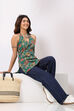 Turquoise Cotton Printed Straight Top image number 1