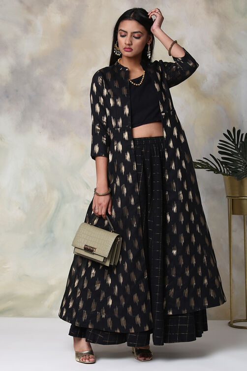Black Cotton Three Piece Fusion Wear Set image number 5