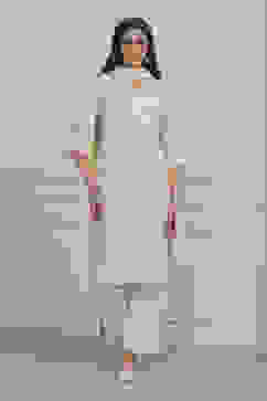 White Poly Chanderi Straight Suit Set image number 6