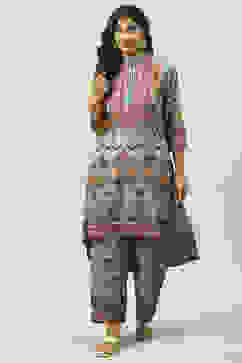 Blue Art Silk Asymmetric Kurta Palazzo Suit Set image number 0