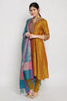 Mustard Poly Viscose A-Line Kurta Churidar Suit Set image number 2