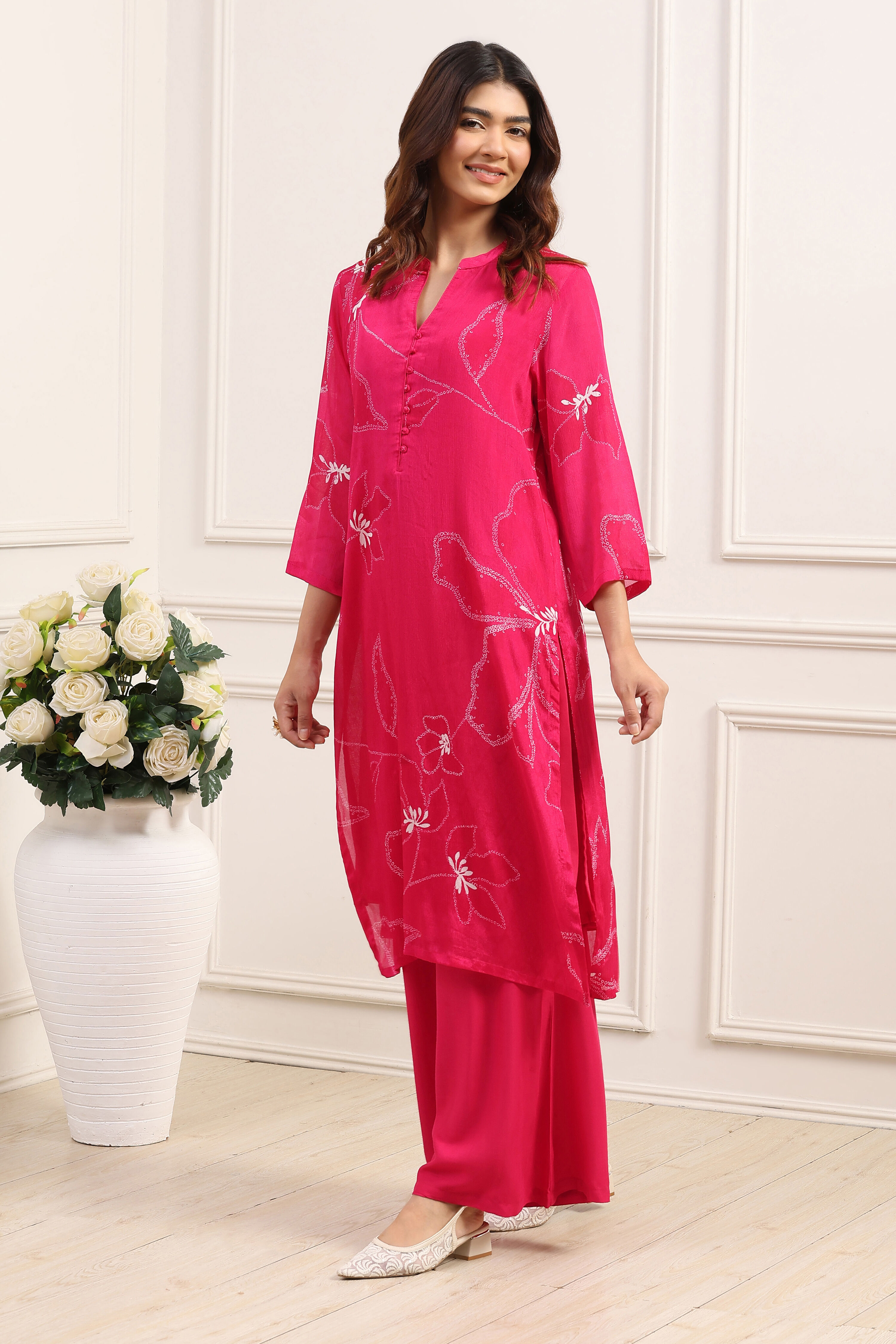 Red Chinon A-Line Suit Set image number 3