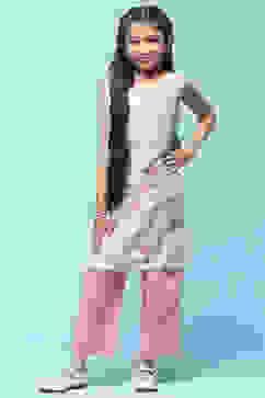 Mint Blue Cotton Yoke Embroidered Kurta With Solid Palazzo image number 6