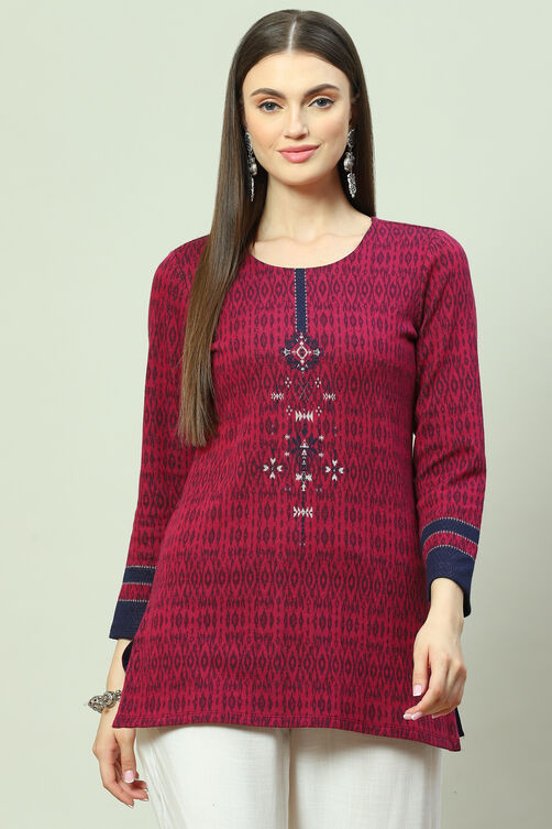 Blue Poly Metallic Straight Printed Kurti image number 3