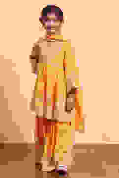 Yellow Polyester Blend Flared Suit Set image number 6