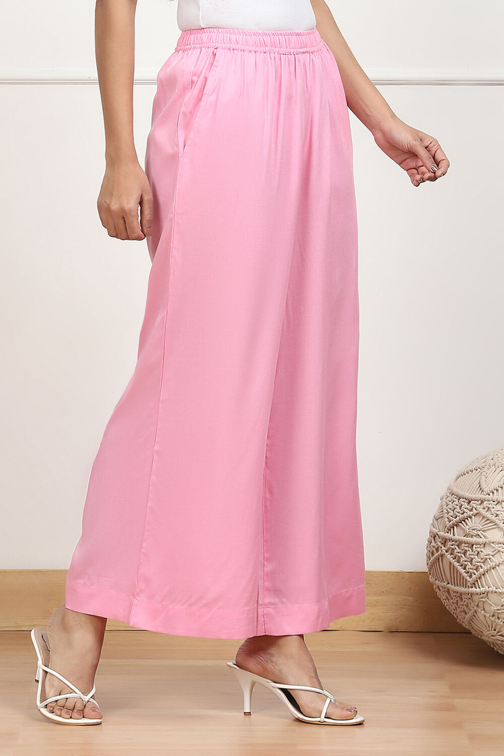 Navy Blue Viscose Solid Straight Palazzos image number 3