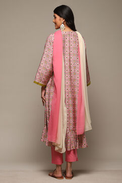 Pink Viscose Gathered Kurta Pants Suit Set image number 4