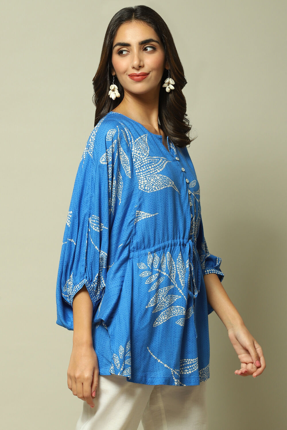 Blue LIVA Straight Printed Top image number 5