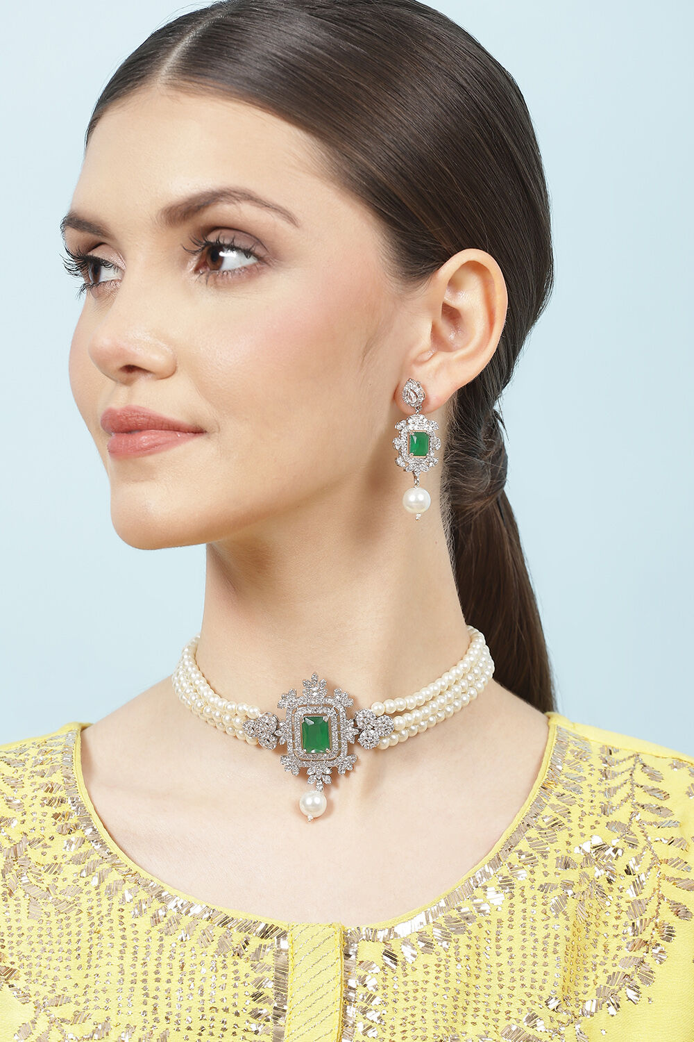 Blue Alloy Necklace Set image number 3