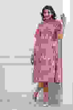 Pink Cotton Ikat Printed Flared Dress image number 0