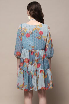 Blue Polyester Tiered Dress image number 3