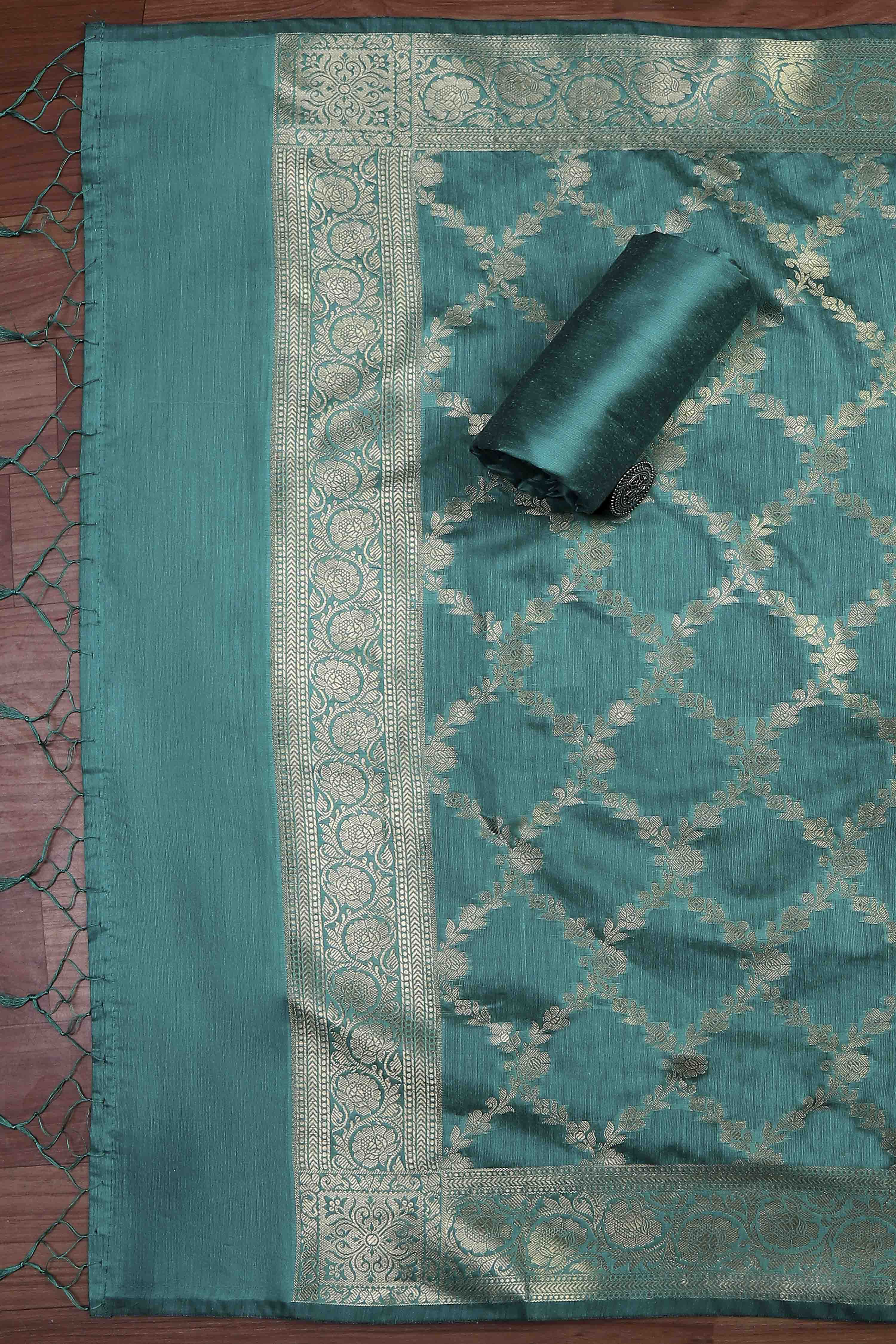 Turquoise Cotton Printed Embroidered Unstitched Suit Set image number 3