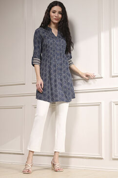 Blue Printed Relaxed Fit Short Kurta image number 0