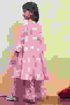 Pink Cotton Angrakha Tiered Kurta Set image number 4