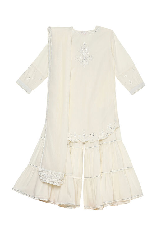 Off-White Embroidered Straight Suit Set image number 4