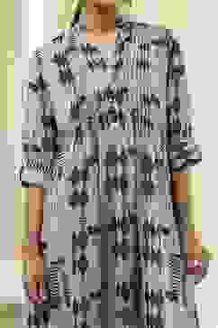 Grey Printed Pleated A-Line Kurta image number 1