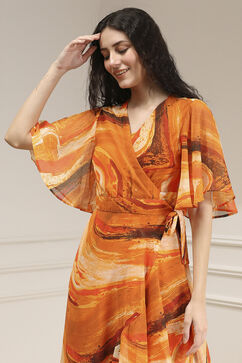 Mustard Yellow Printed Flared Dress image number 1