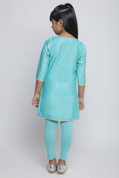 Turquoise Cotton Straight Kurta Legging Suit Set image number 5