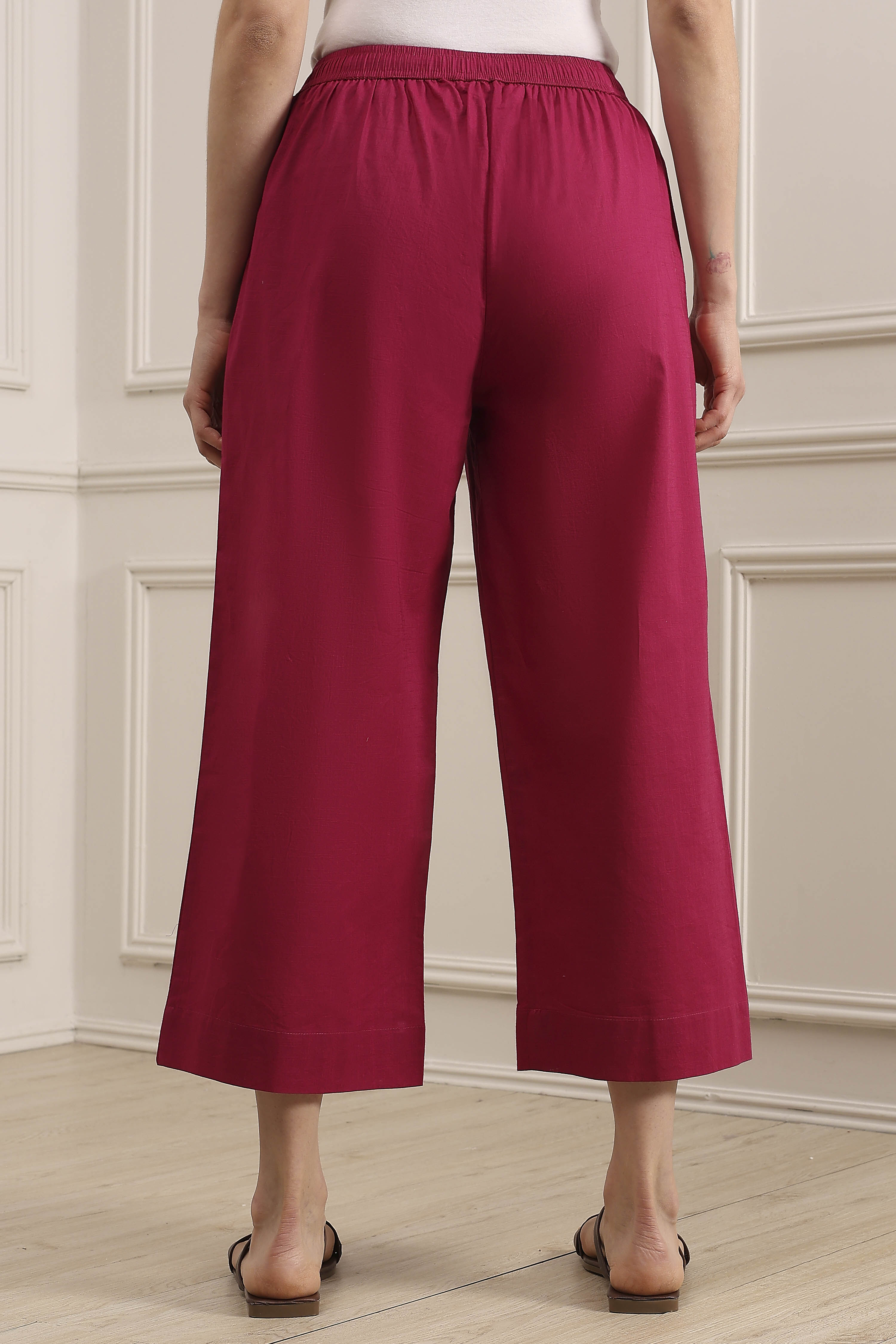 Pink Cotton Straight Palazzos image number 5